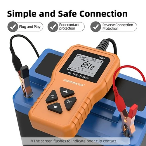 Imagen 2 del producto Probador de Baterías de Auto TE503/BR502 6V 12V 24V, Herramienta de Detección del Sistema de Baterías, Analizador de Baterías de Auto de 100-2000 CCA, Herramienta de Diagnóstico
