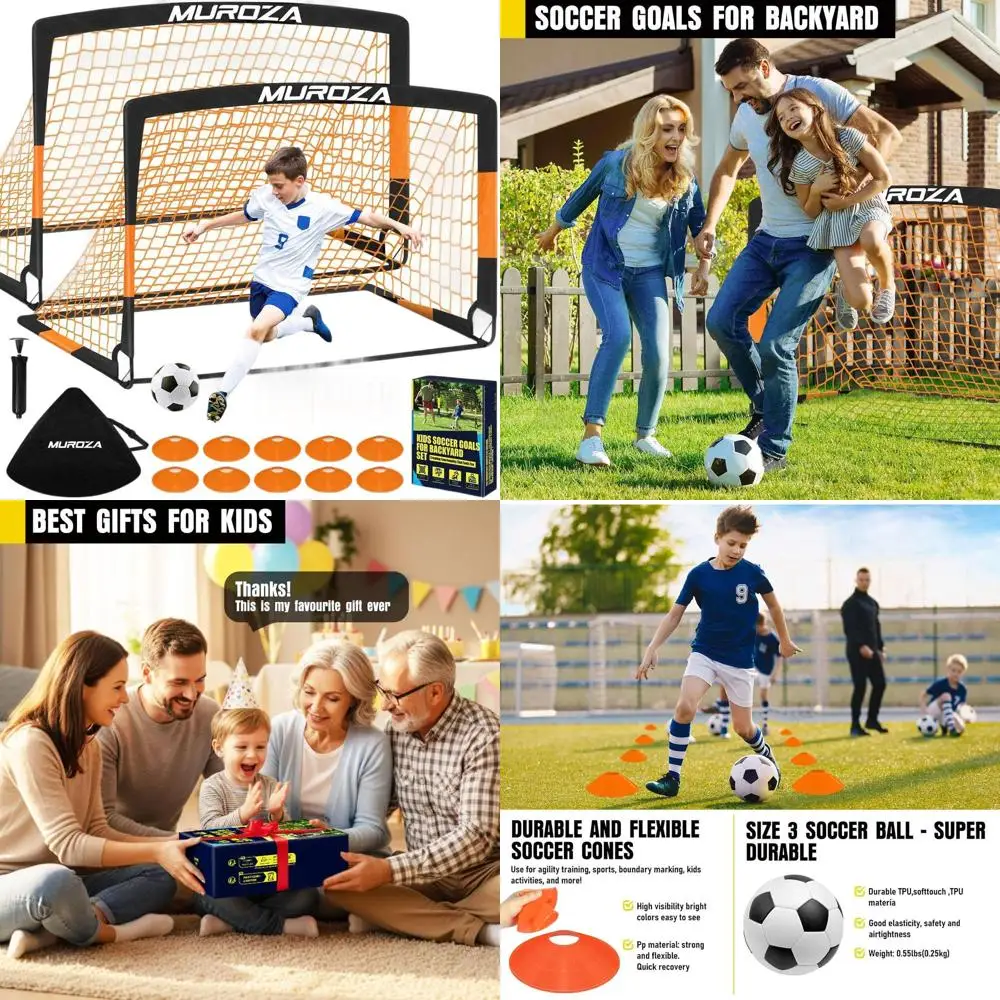 

Portable Soccer Goals Set with 2 Nets, Soccer Ball, Cones for Kids and Toddlers Outdoor Play
