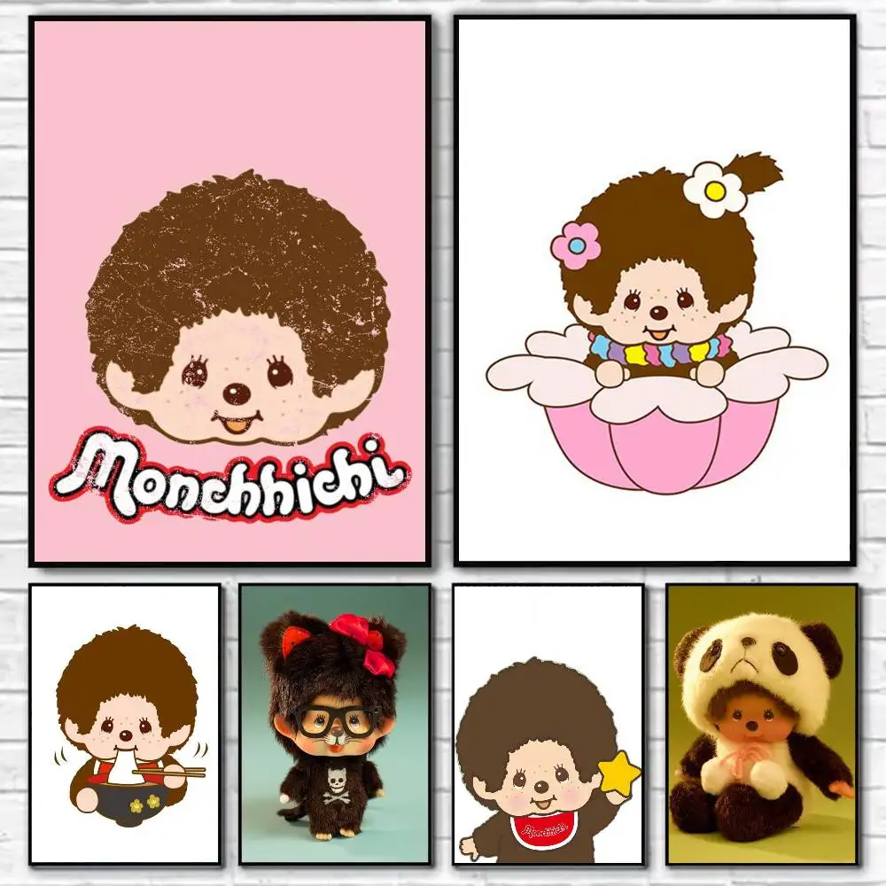 Cute M-Monchhichi Poster Self-adhesive Art Waterproof Paper Sticker Coffee House Bar Room Wall Decor
