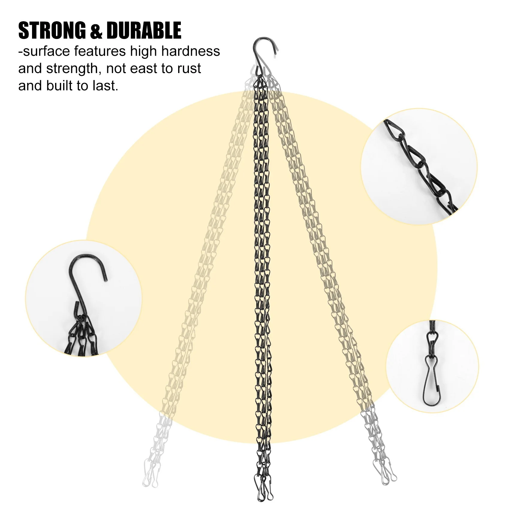 PZHI Heavy Duty Hanging Chain 50cm, 6 Pack 3 Point Replacement Plant Hanger for Flower Basket Lantern, Black Iron Hanging
