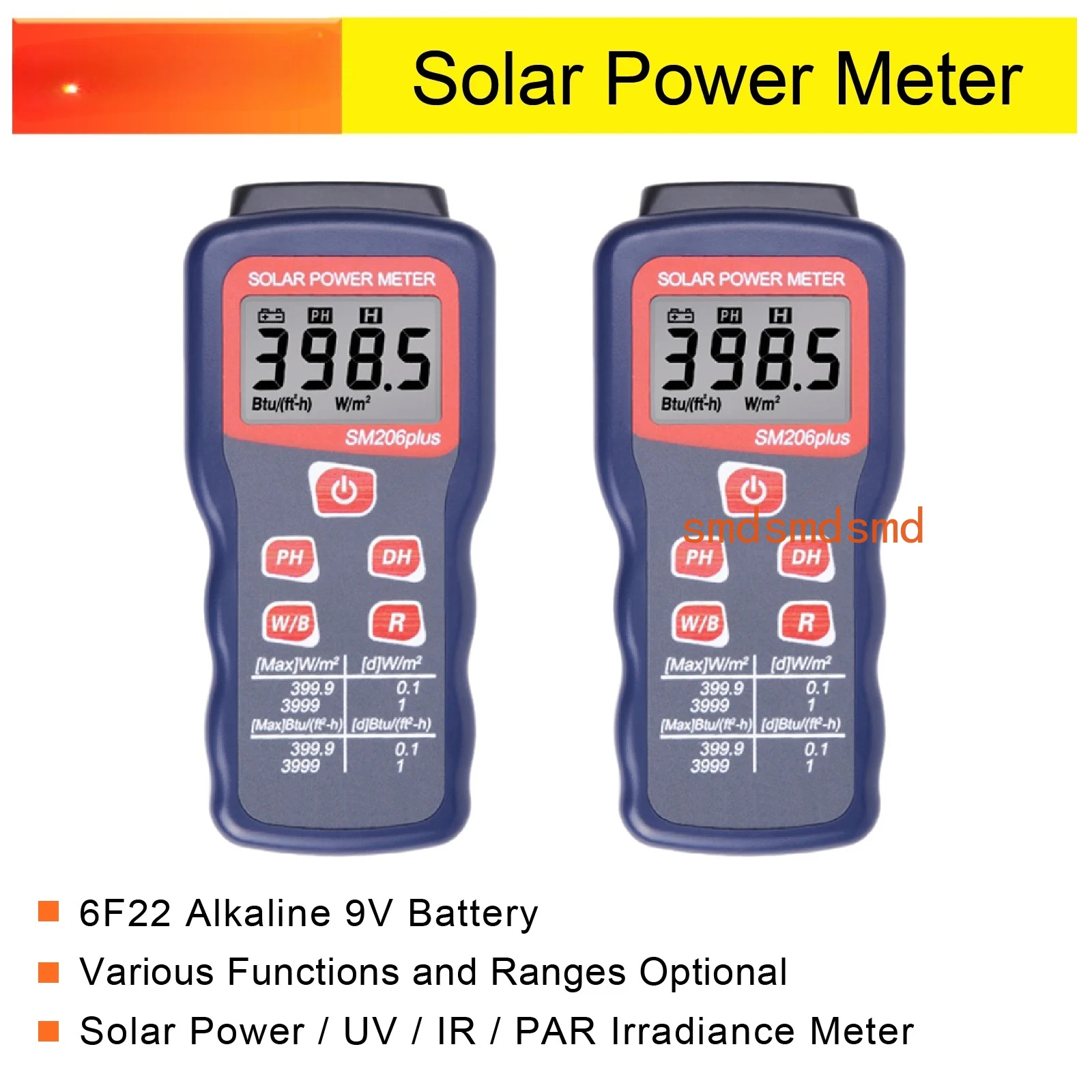 

Handheld Solar Power Meter Solar Radiation & Irradiance Meter UV IR Light Meter PV Photovoltaic Tester W/m² Btu