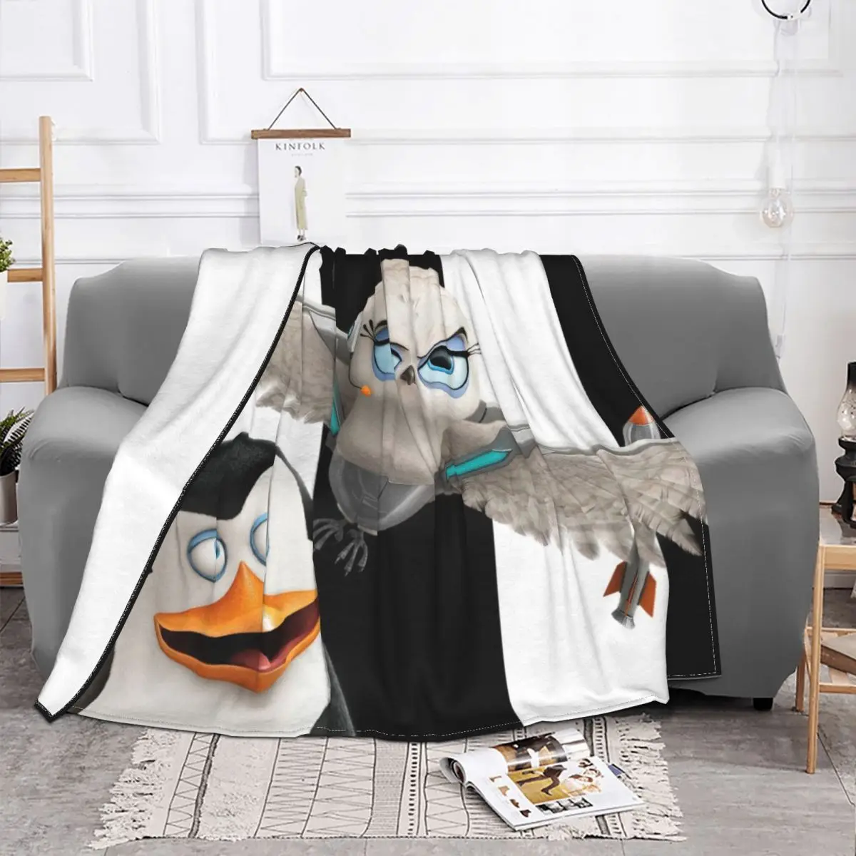 Black And White Stripes Penguins of Madagascar Blanket Velvet Spring Autumn Thin Throw Blankets For Bedding Rug Piece