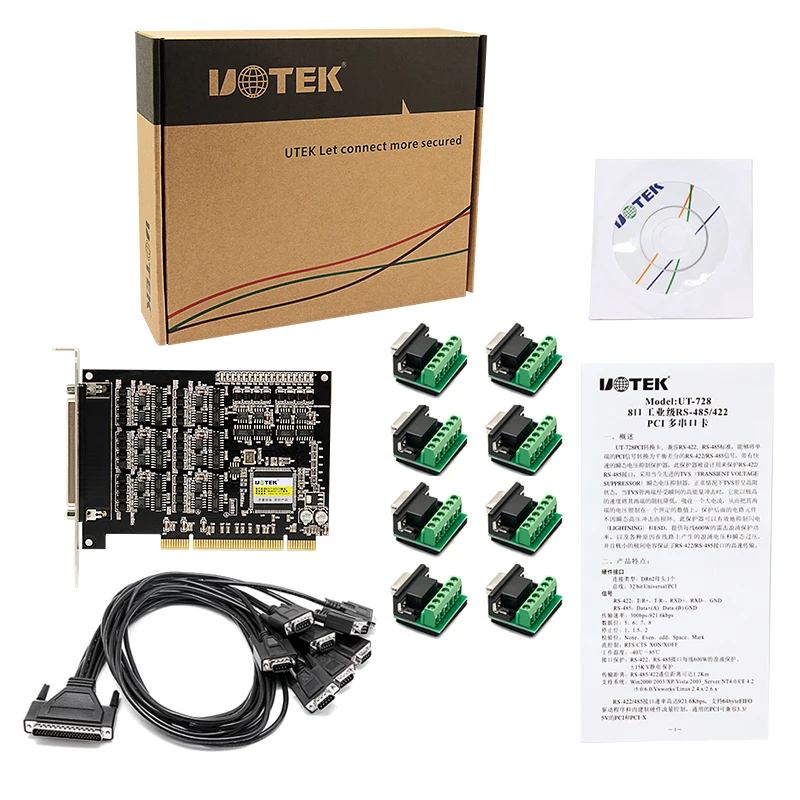 

Новая последовательная карта UOTEK промышленного класса PCI к RS-485 RS-422 RS485 RS422 8-портовый высокоскоростной преобразователь расширения DR62 UT-728A
