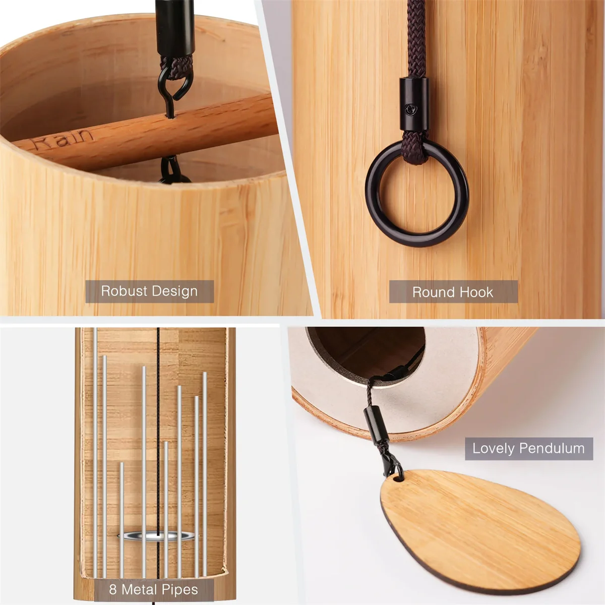Bamboo Wind Chimes Set Wind Windchimes 8 Tone Rods Windchimes for Outdoor Garden Patio Home Decoration Meditation Relaxation