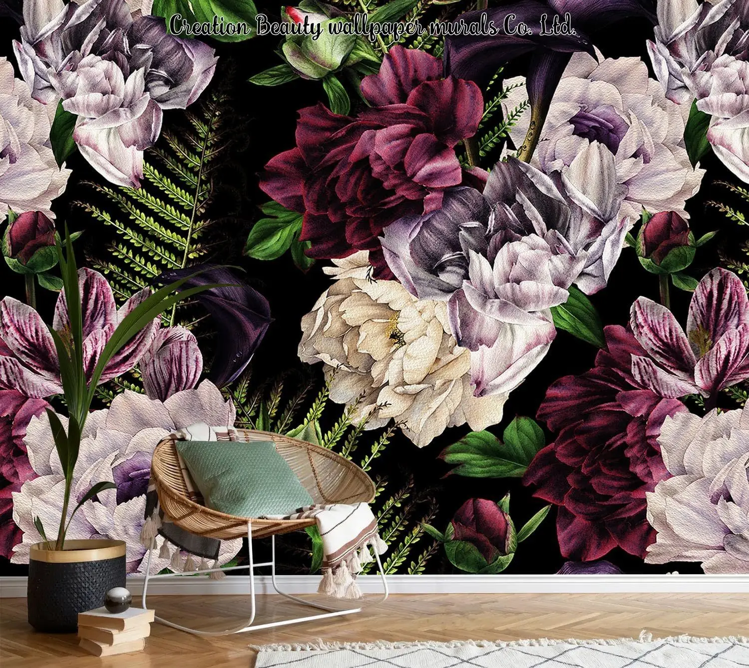 Custom Purple Peony Plant Wallpaper Watercolor Floral Wall Mural for Bedroom Living Room Background Wall Paper Papel De Parede