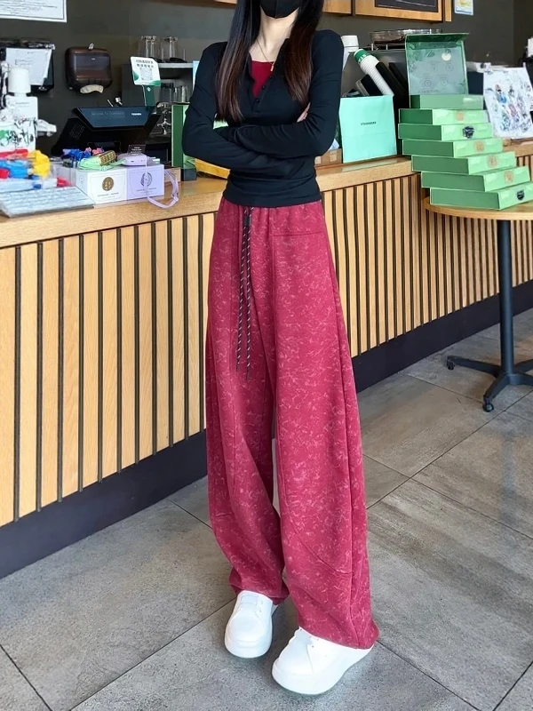 

Широкие спортивные брюки тай-дай с высокой талией, эластичные, утягивающие, повседневные, свободного кроя, прямые штаны с высокой талией