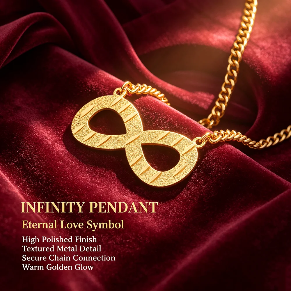 14K vergoldetes Infinity-Anhänger-Halsketten- und Ohrring-Schmuckset für Frauen, klassischer Glücksbringer „Ich liebe dich für immer“, Geburtstagsgeschenk – Detail 6