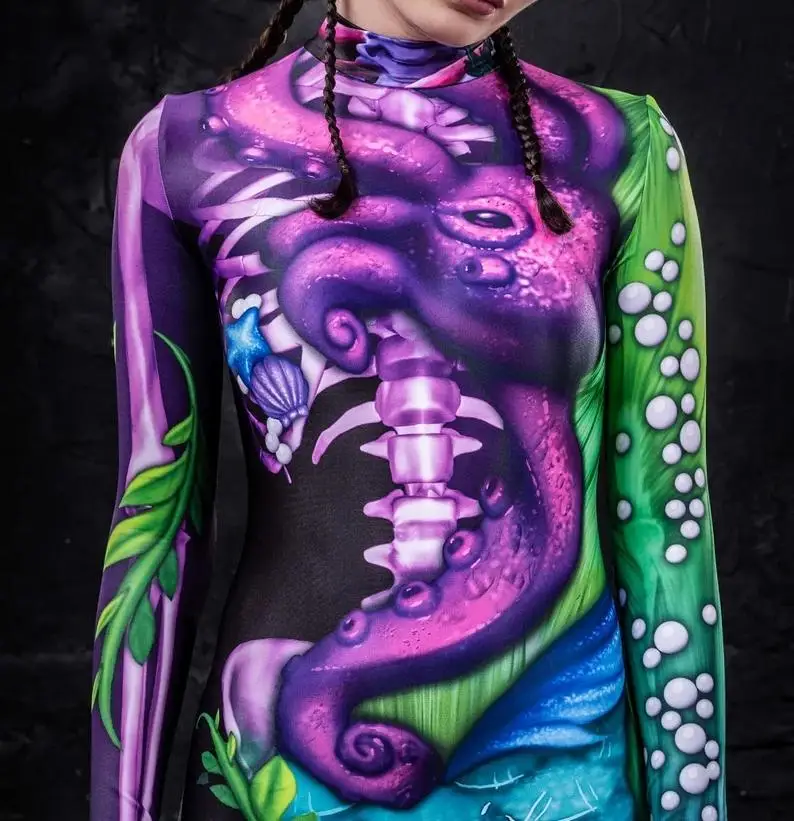 Damen 3D-Digital-Druck Erwachsenen-Cosplay Einteiler-Kostüm Reißverschluss-Jumpsuit Zentai-Kostüm Halloween-Spiel-Party-Bodysuit 2026 – Detail 12