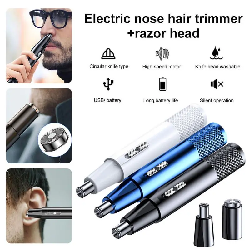 2 In 1 Electric Nose and Ear Hair Trimmer Electric Shaver Unisex Automatic Washable Trimmer USB Charging Nose Hair Removal