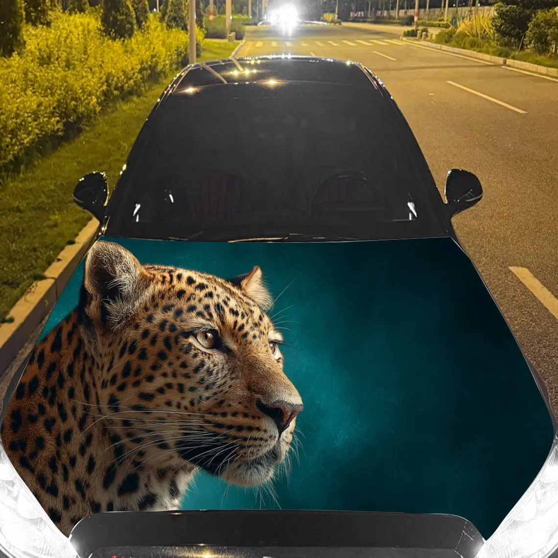 

Car Decal Leopard with Deep Teal Artistic Background & Wild-Elegant Aesthetic Car Hood Sticker, Waterproof Self - Adhesive Vinyl