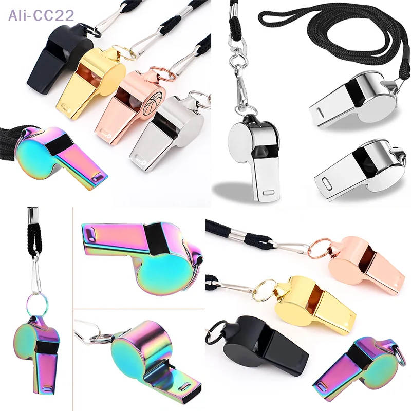 

{MX} Stainless Steel Whistle With Lanyard Black Rose Gold Sport Referee Whistle Outdoor Survival Loud Whistle For Hiking Camping