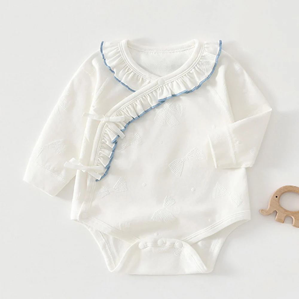 

Bodysuit For Newborns Solid Color Ruffles Infant Spring Clothes Cotton Cute Hospital Baby Girl Romper Long Sleeve