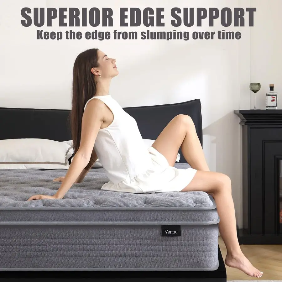 مرتبة، مرتبة إسفنجية هجينة بحجم مزدوج مقاس 10 بوصة مع نوابض جيب مطورة، تخفيف الضغط، راحة مسامية ومتينة #4