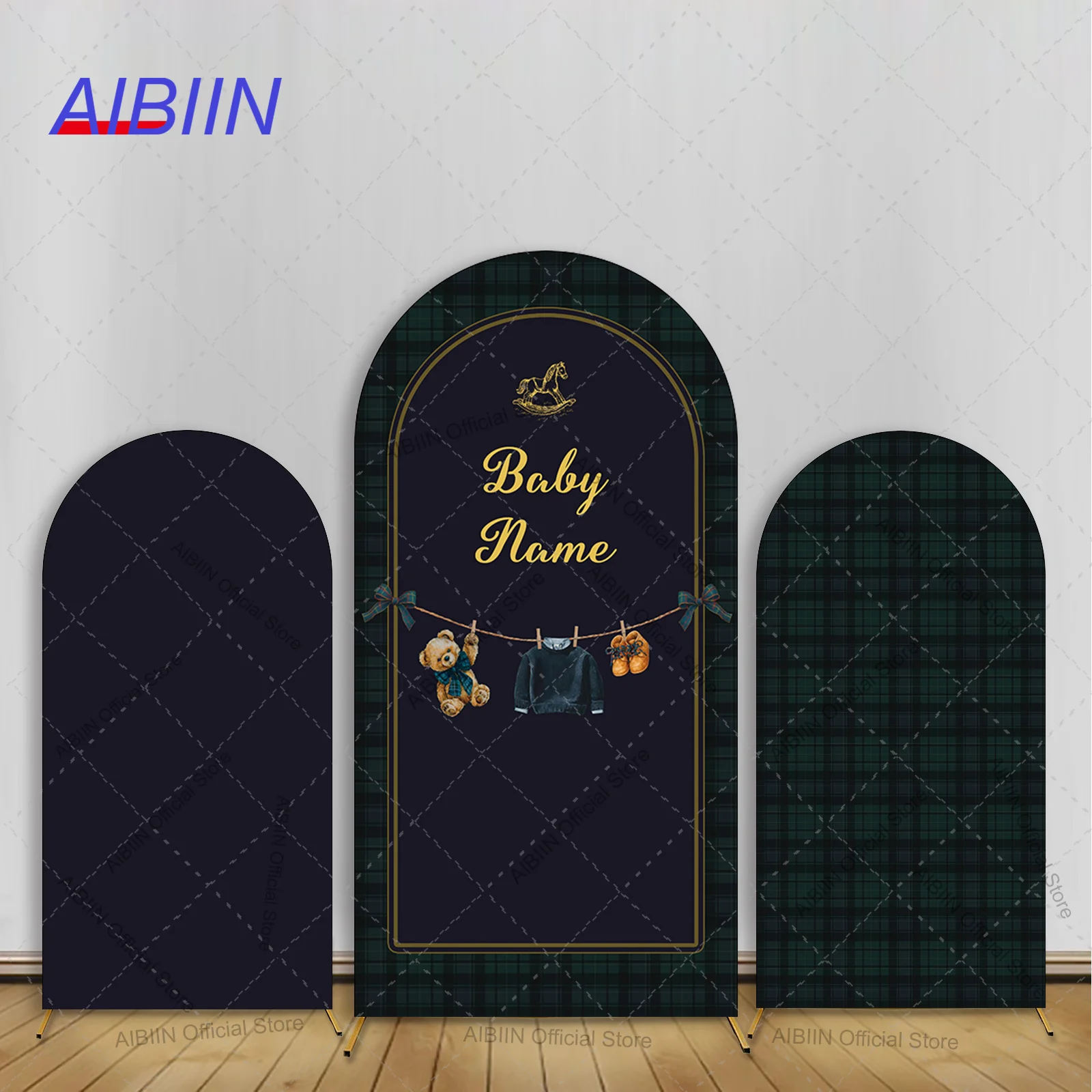 

Зеленый фон в клетку тартан с индивидуальным текстом, арочный, для фотозоны, украшение для вечеринки в честь первого дня рождения мальчика, детского праздника, с изображением медведя