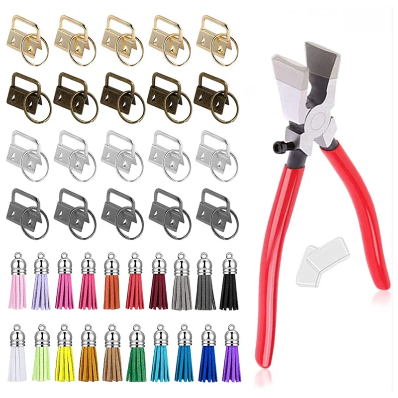 

61Pcs 2.5Cm Key Fob Keychain Hardware With Pliers Tool Set For Wristlet Clamp Key Lanyard Making