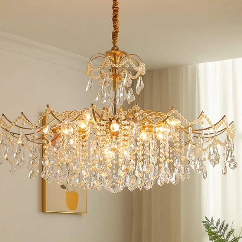 French medieval crystal simple retro style bedroom American living room dining room light luxury pearl