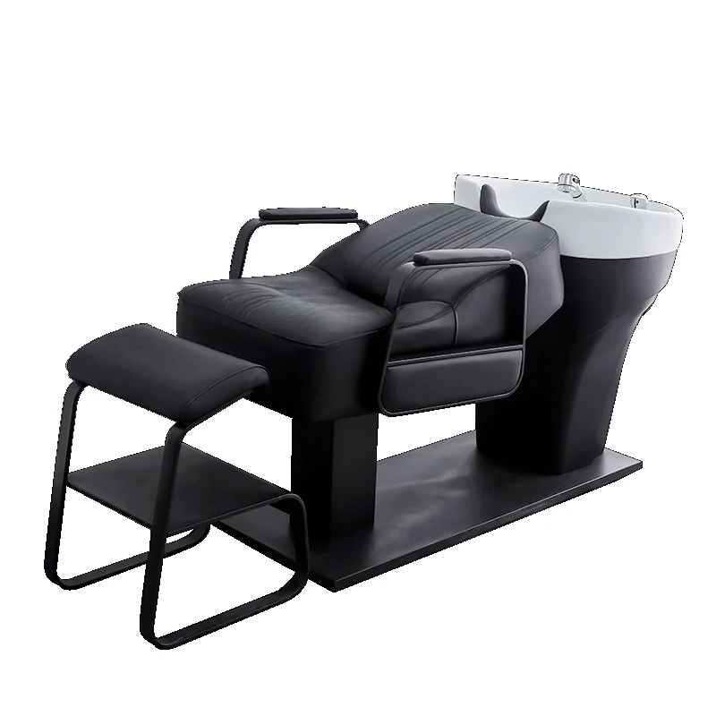 

Barber Shop Ceramic Basin Shampoo Chair Special Hair Salon Sitting Half Lying Hair Salon Stainless Steel Flushing Bed