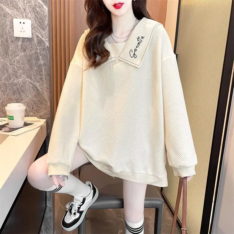 

2025осень-зима, новые женские тонкие стильные элитные кукольные воротники с вышивкой, дизайн Sense Niche, корейская версия, простые свободные футболки