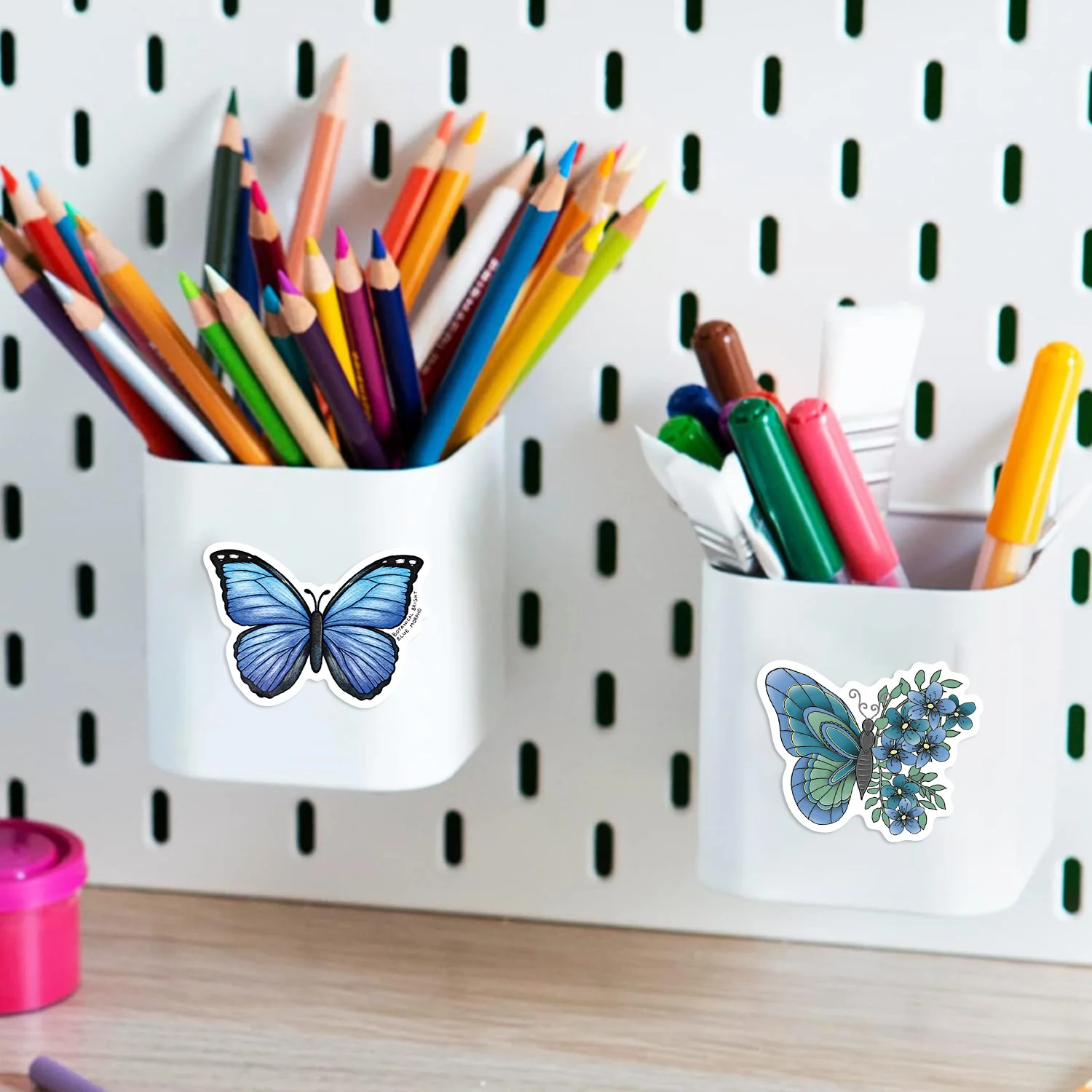 50pcs Blue Butterfly Cartoon Graffiti Stickers Phone Guitar Laptop Notebook Suitcase Water Bottles Waterproof Sticker Gift