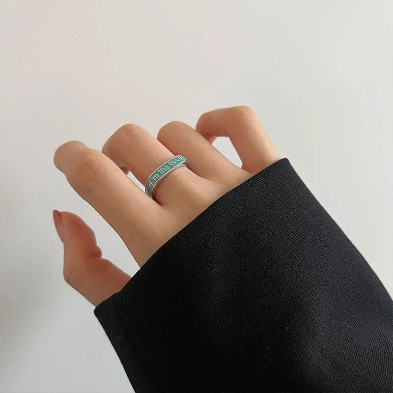 Sweet Gentle Cute Wind Dropper Adhesive Letter Love Ring Exquisite Simple Temperament Small Fresh Forest Classic Versatile Ring