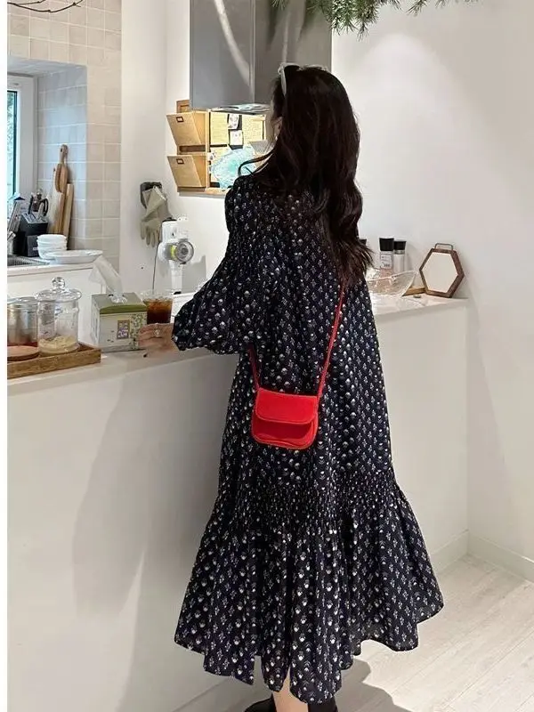 حجم كبير 300 Pou المرأة الأزهار طويلة Dr الكورية Sle فضفاض Svel Dr عالية الخصر ألف خط تنورة مريحة للتنفس...