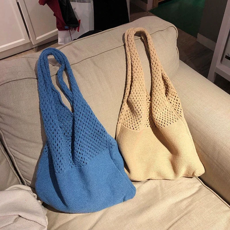 

Новая 10-цветная трендовая женская сумка, вязаная крючком сумка в стиле ретро, однотонная полая черная сумка-тоут цвета хаки с верхней ручкой, сумка-шоппер