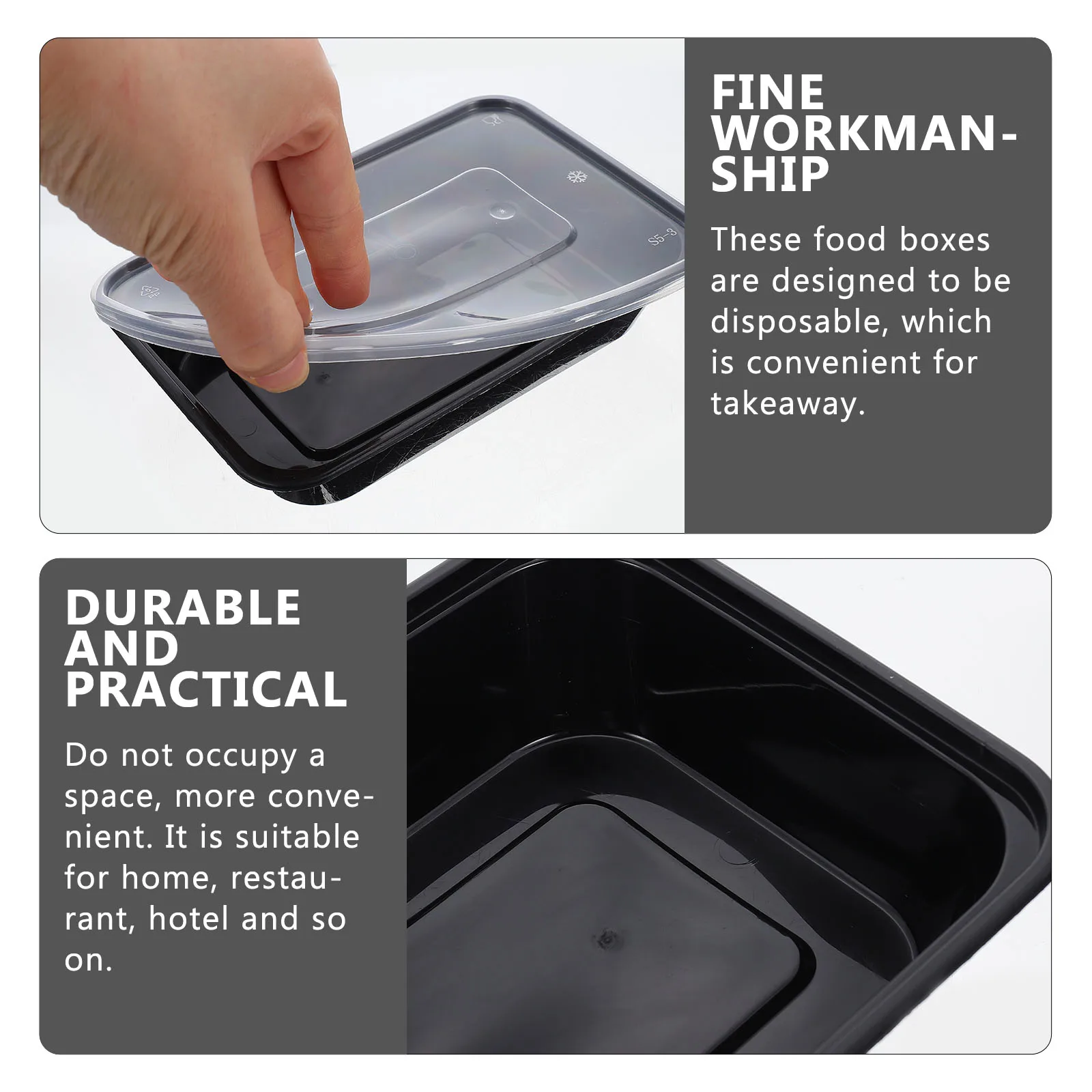 

50pcs Black Food Boxes 500ML Rice Pack Boxes Disposable Containers with Lids for Home Restaurant Portable Storage