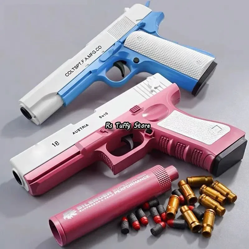 Chłopcy DIY Soft Bullet Toy Gun Foam Ejection Toys Darts Blaster Pistol Ręczne pistolety Airsoft z tłumikiem dla dzieci Zabawki prezentowe dla