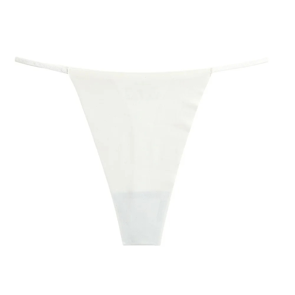 

Breathable Cotton Crotch Seamless Thongs Low Waist Traceless Bikini Briefs Underpants Solid Color T-back Panties Daily Wear