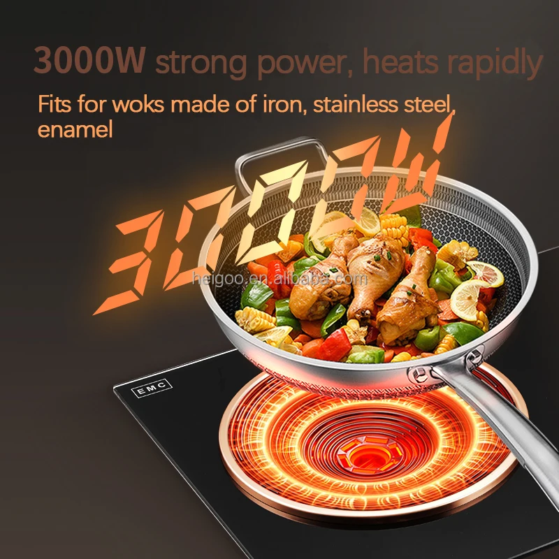 2 Burners Multi Function Electric Cooktops Concave Wok IH Induction Cooker Vs Infrared Cooker Pot Stove With Timer In Kitchen