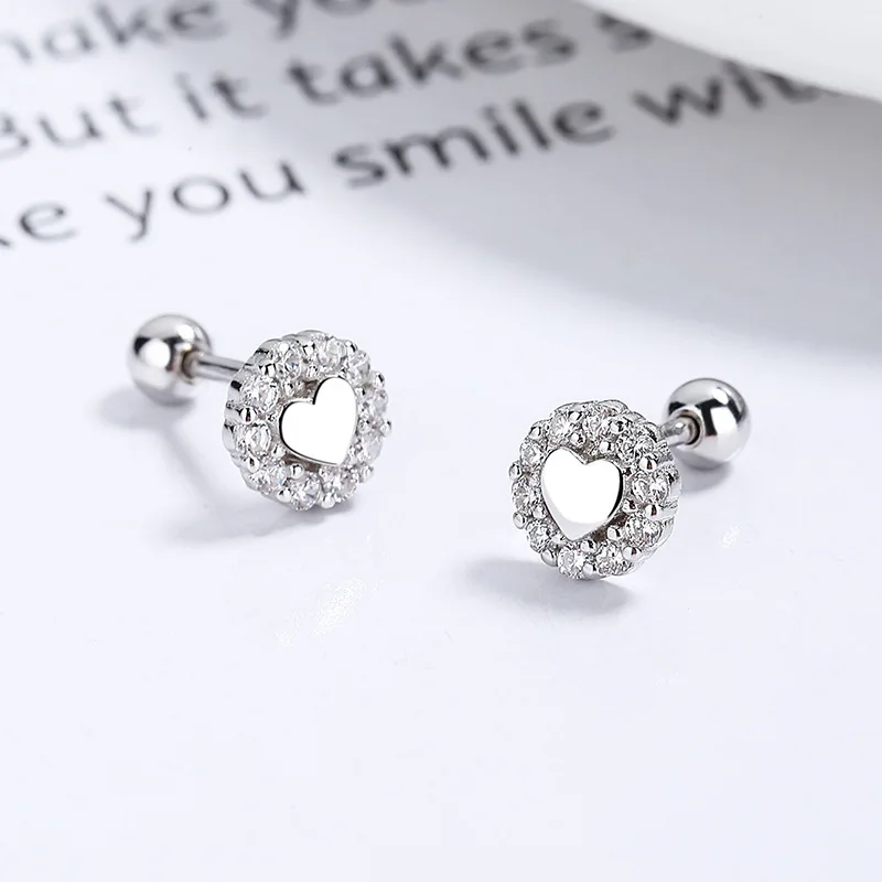 925 Sterling Silver cute heart crystal Thread Stud Earrings For Women Kids 2022 wedding Party Jewelry Gift Female Pendientes