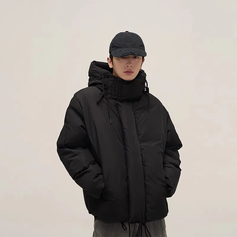 Winter Men Jacket American Simple Solid Color Long Sleeve Man Outerwear Thicken Cold-proof Versatile Hooded Male Down Coat