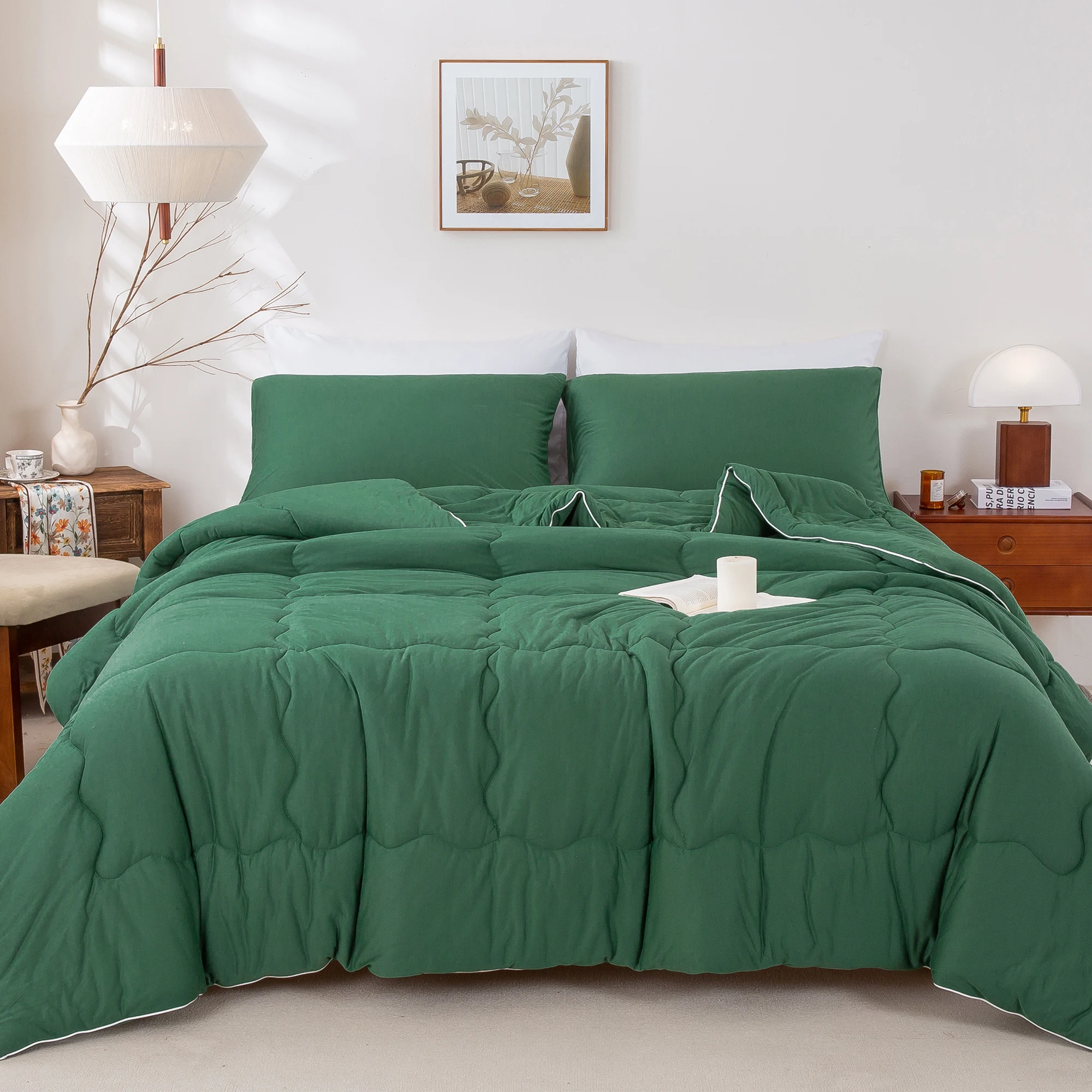 

Available in all seasons ReversibleUltraSoft Comforter Set Jersey Knit Cotton Cozy Breathable Bedding Emerald Green Twin XL Size