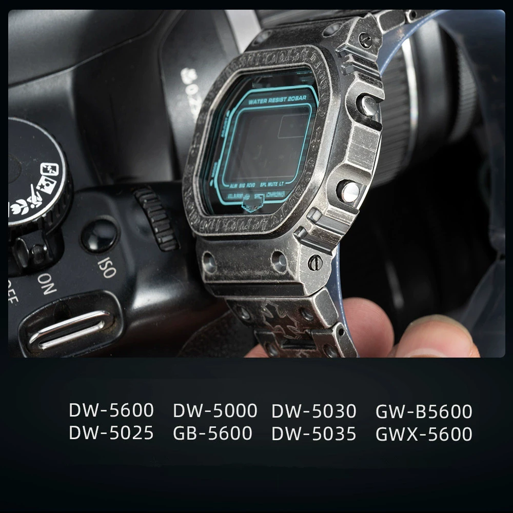 حافظة + حزام لسلسلة DW-5600 5000 5030 5025 5035 / GB-5600 GWX-5600 GW-B5600 مجموعة من الفولاذ المقاوم للصدأ بنمط المهرج الأسود المعدل