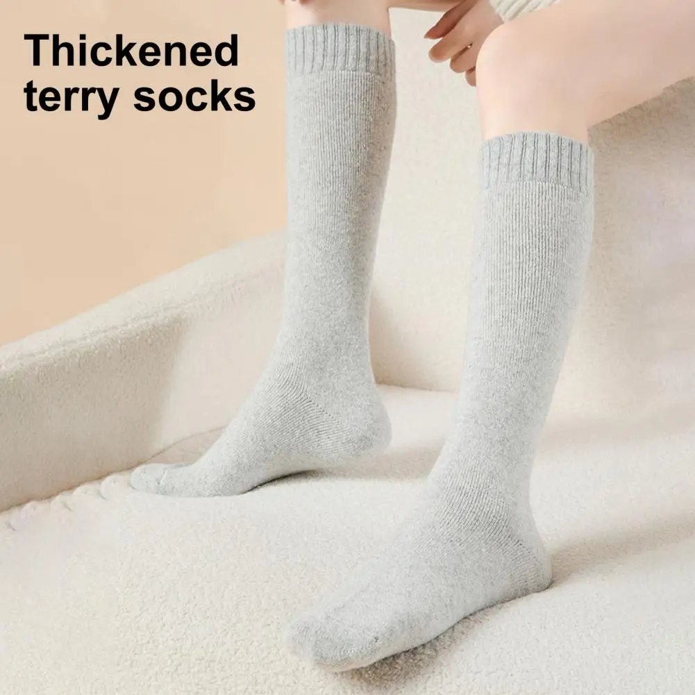 

Knitted Socks Cozy Knee-length Plush Winter Socks For Women High Elasticity Anti-slip Floor Socks With Warmth For Weather