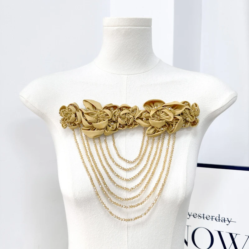 يدوية الصنع النسيج زهرة كريستال شرابات الكتف زهرة الترتر حبة بقع الخياطة الملابس فستان الزفاف DIY بها بنفسك الملحقات #6