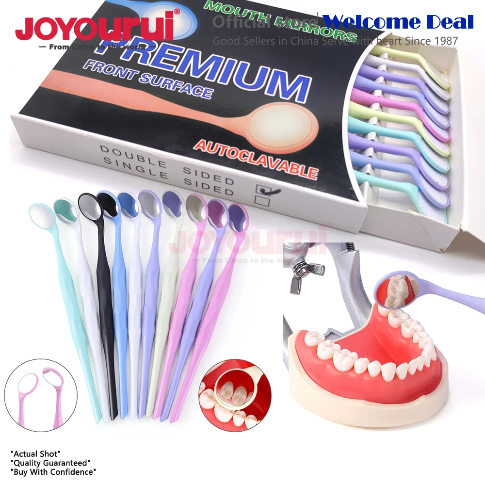 10pcs/Box Dental Double Sided Mouth Mirror Autoclavable Premium Front Surface Mouth Exam Reflector Oral Mirror Tooth Whitening