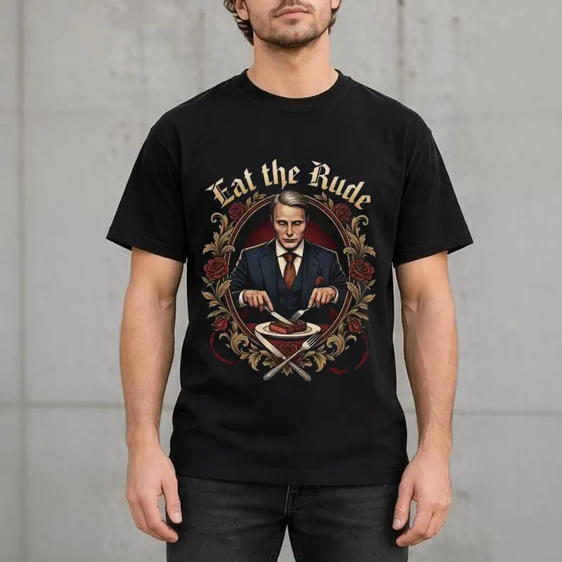 Hannibal Lecter Eat The Rude Graphic T-Shirt Horror TV Series Vintage Gothic Unisex Short Sleeve Tee Mikkelsen Print Casual Tops