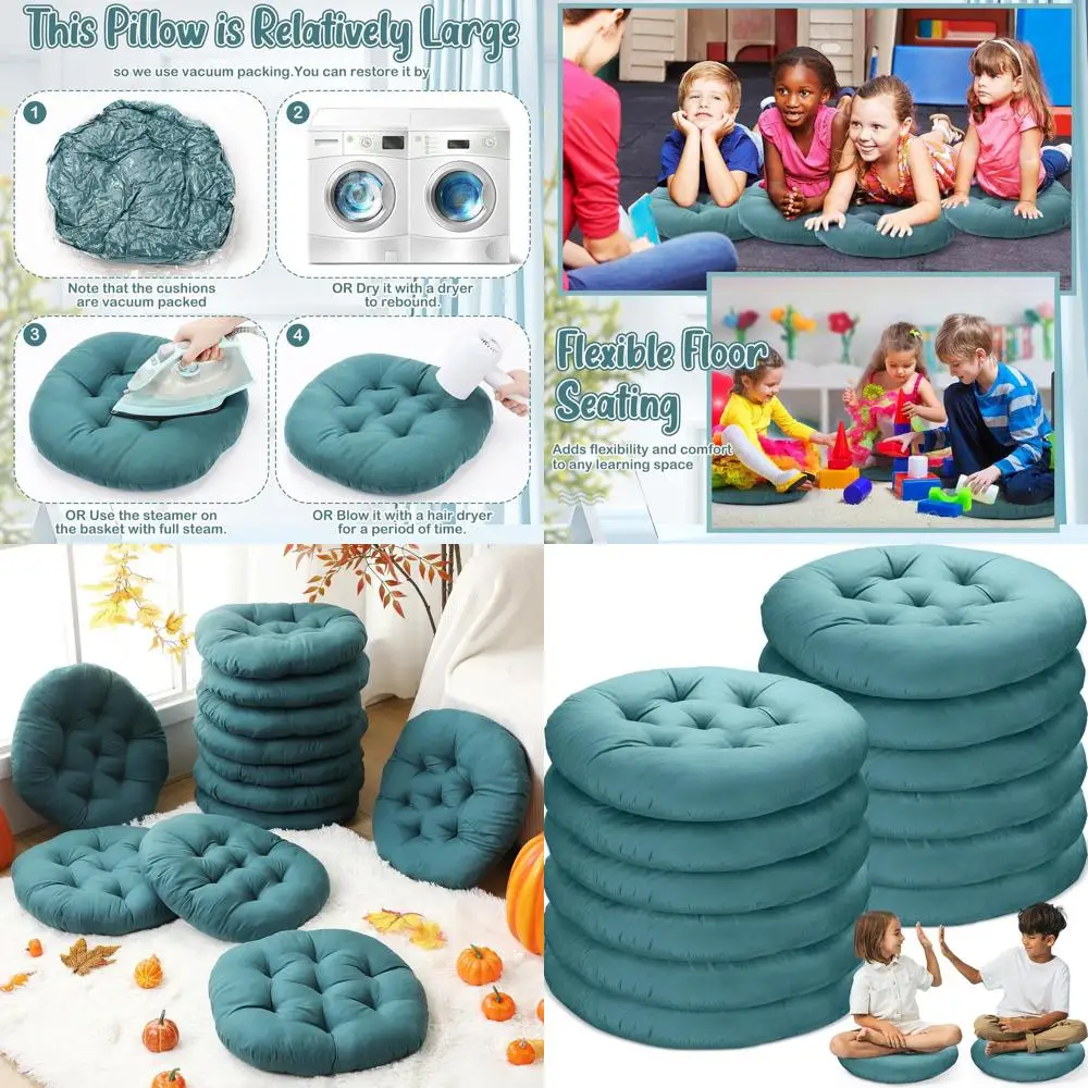 

Набор из 12 круглых напольных подушек, 16x16 дюймов, синий павлин, идеально подходит для чтения, сидения и игр в классе и домах