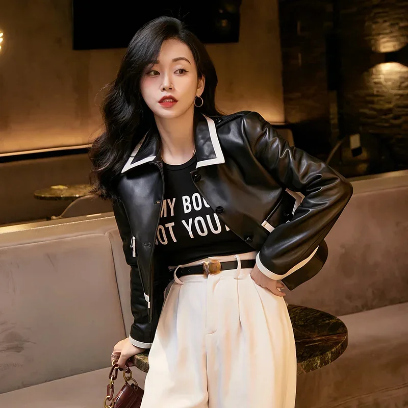 Elegant Genuine Leather Jacket Women 2023 Short Real Sheepskin Coat Slim Leather Jackets Women Leather Coat chaqueta de cuero