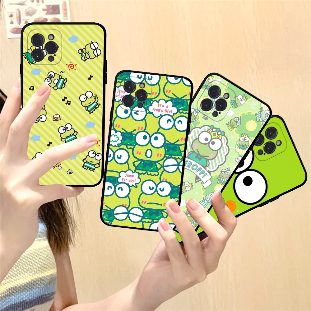 Cartoon K-Keroppi Green Frog Phone Case For IPhone 16 15 8 7 6 6S Plus X SE XR XS 14 11 12 13 Mini Pro Max Mobile Case