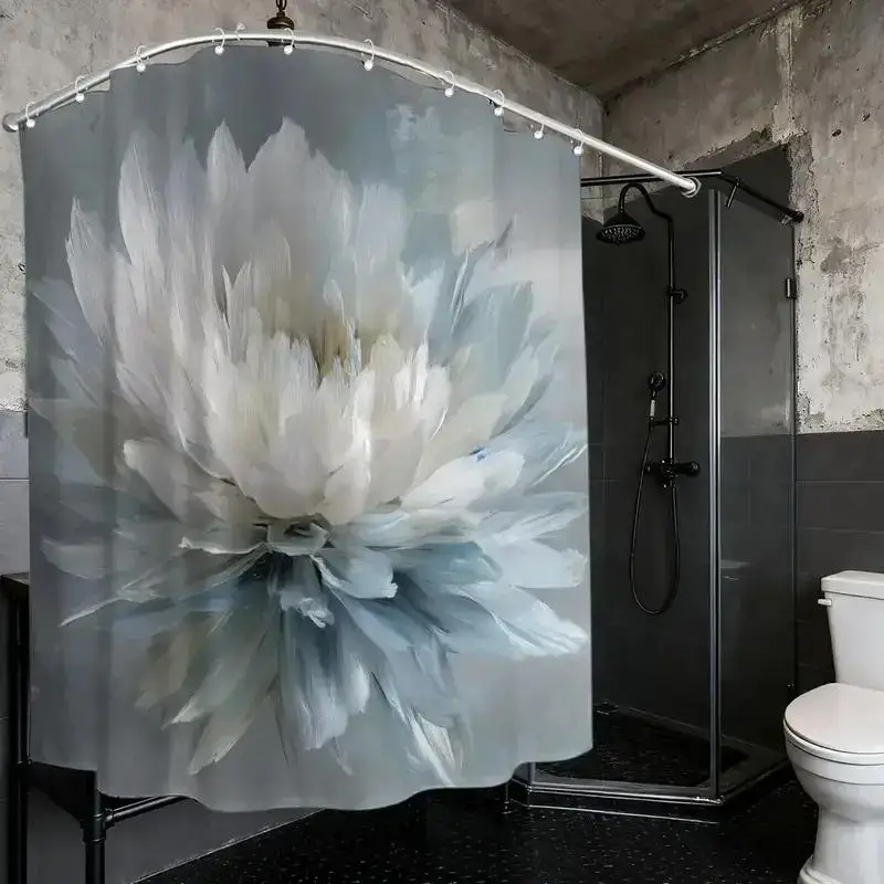 Shower Curtain – Soft White & Misty Blue Floral Masterpiece, 12 Hooks, 70.87x70.87 Inch World Art Day Inspired Home Decor