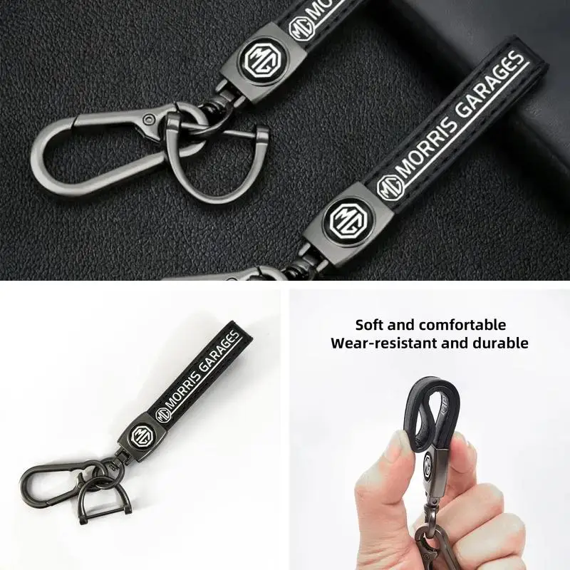 MG Logo Leather Key Holder Metal Carabiner Keychain Fit MG ZS EV HS EHS PHEV MG3 MG4 MG5 MG6 MG7 GT ZR RX5 RX8 ONE Cyberster