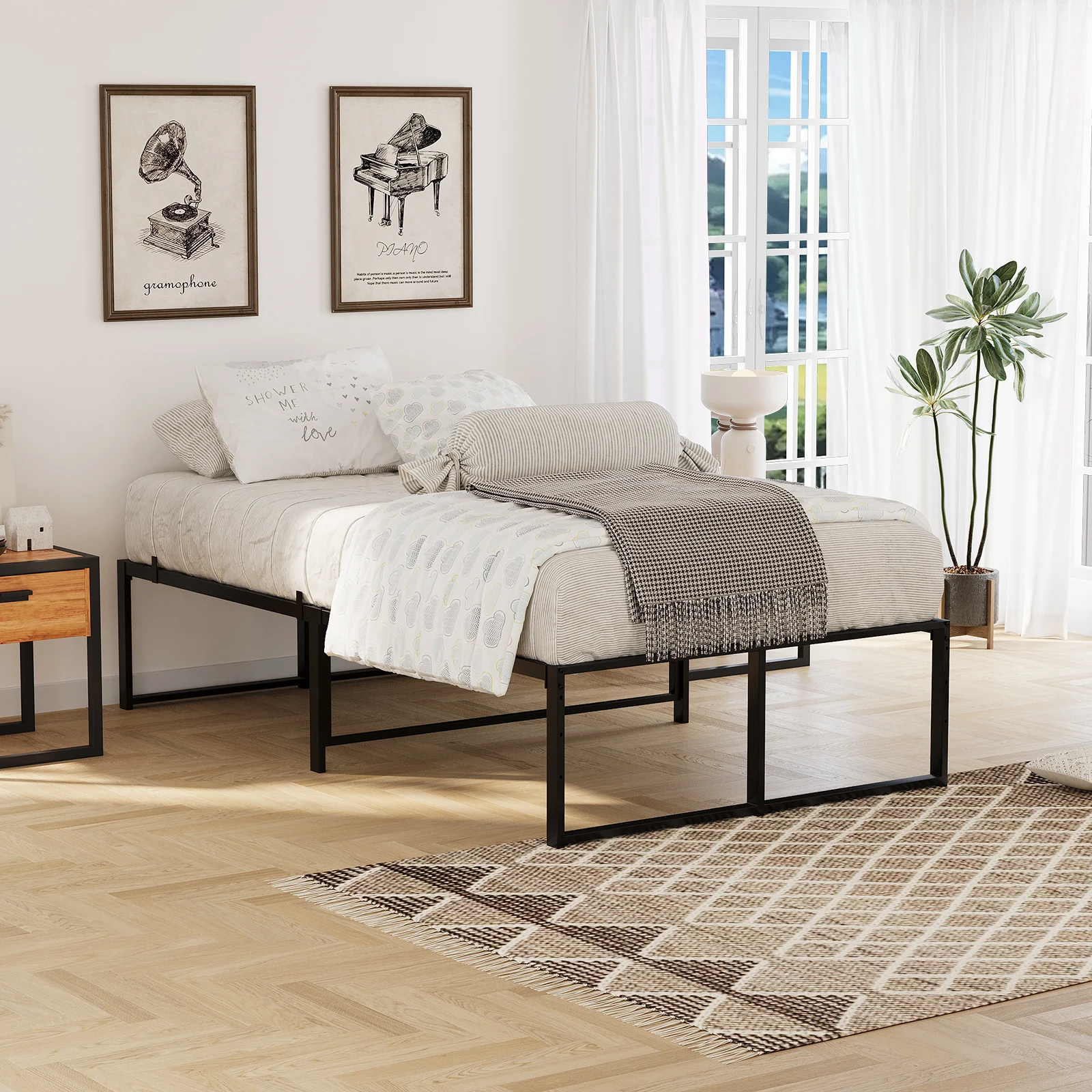 Twin Size Bed Frame Platform, Metal Twin Bed Mattress Frame with 3 in 1 Steel Support Ultra Sturdy, 14 inch No Box Spring Needed