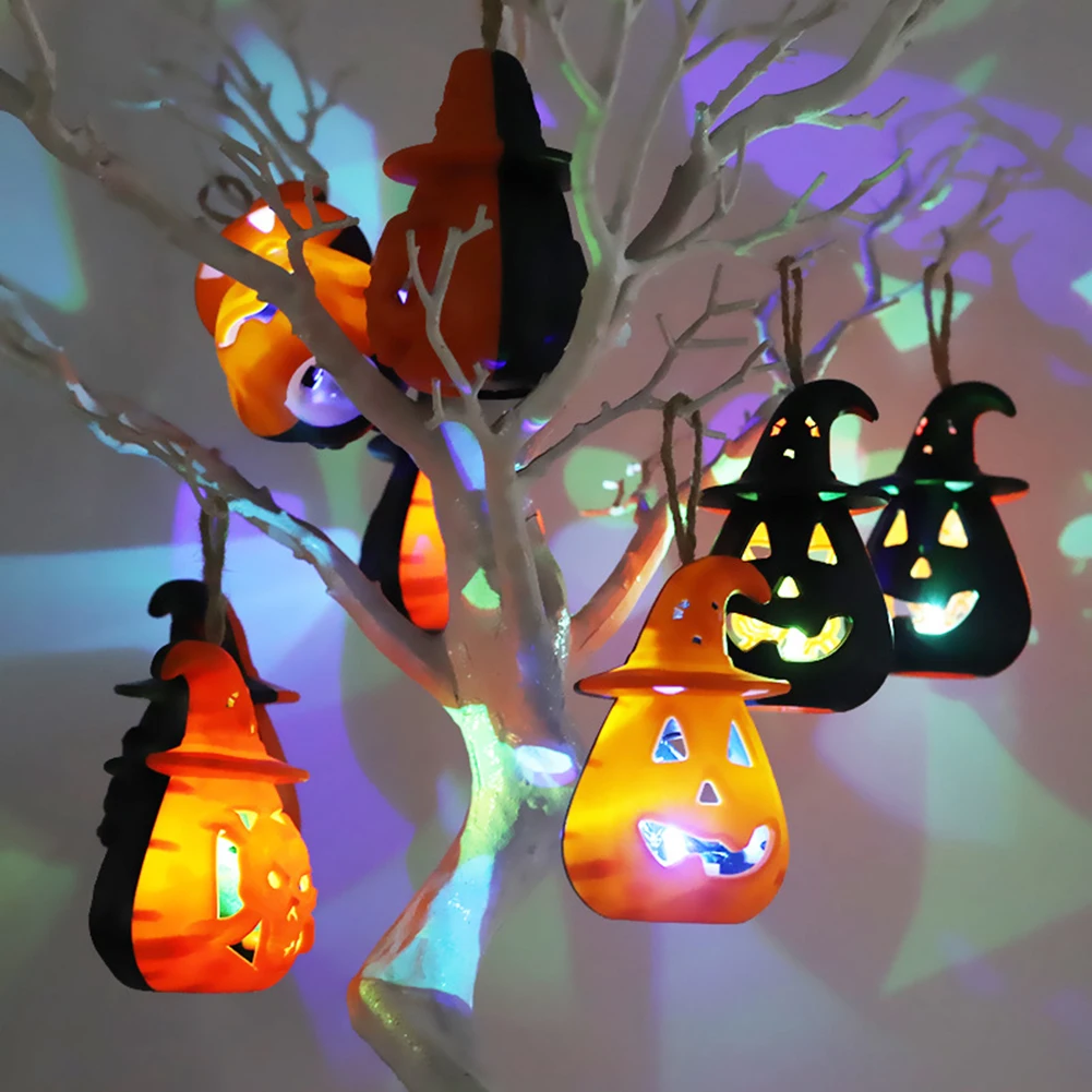 12 pçs resina halloween abóbora e crânio 2in1 mini lanterna pendurada decoração de terror crânio vela lâmpada sala estar festival decoração