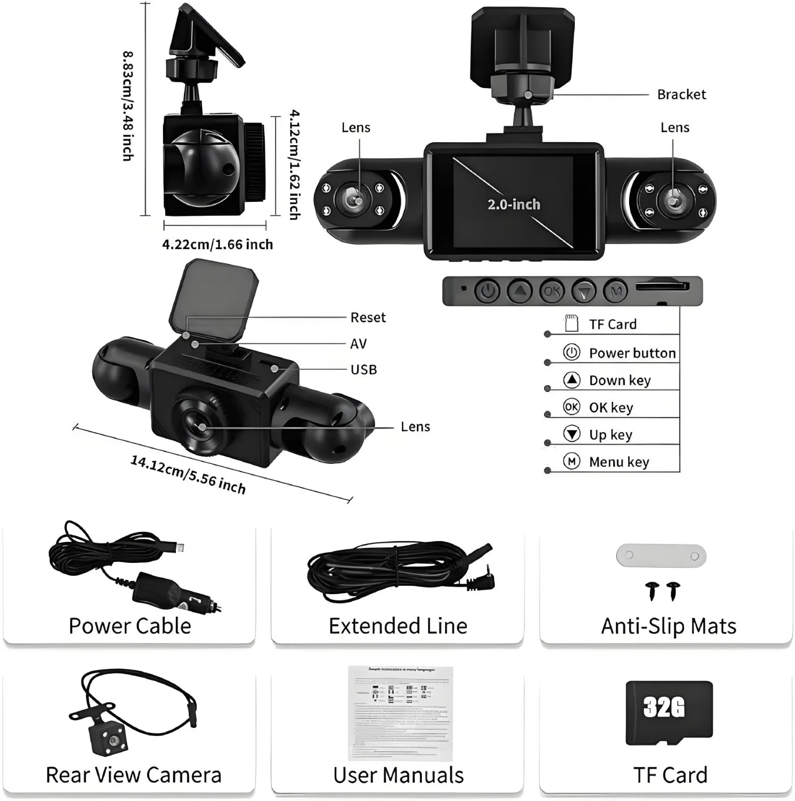 4-Channel 360° Dash Cam,170° Wide Angle,1080P Front Dual Interior Rear Camera,G-Sensor Loop Recording Parking Monitor DVR