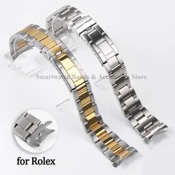 20mm Steel Watch Strap for Rolex Daytona for Water Ghost Stainless Solid Watch Band Diving Buckle Bracelet Curved End Accessory