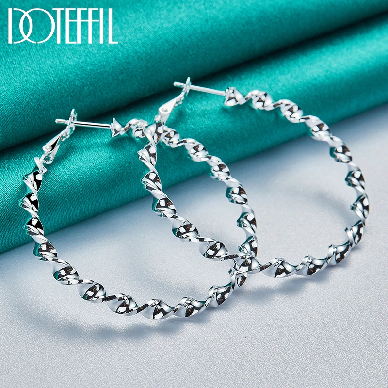 DOTEFFIL-925 Sterling Silver Wave Hoop Earring para Mulheres, Círculo, Casamento, Noivado, Festa, Jóias, Moda, 45mm