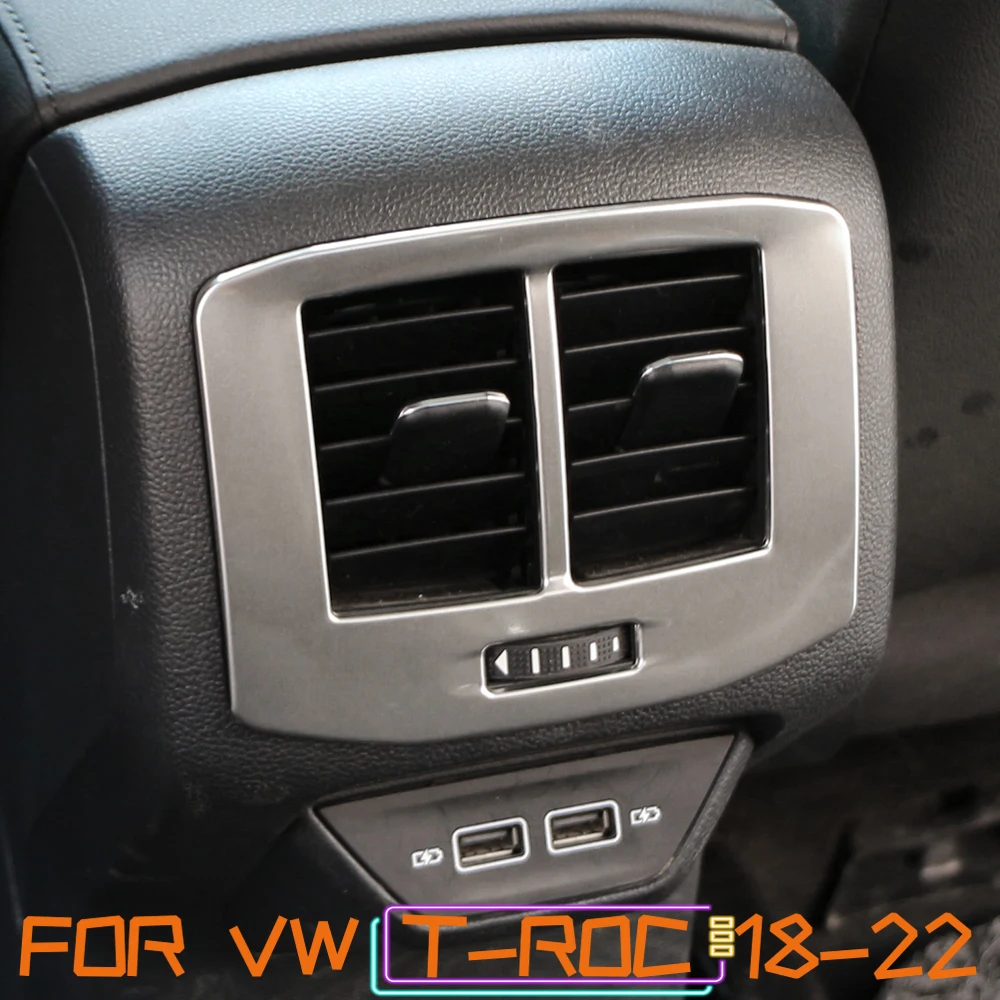 Stainless Steel Car Rear  AC Vent Outlet Frame Cover Trim for Volkswagen VW T-roc Troc 2017 - 2022 Sticker Acc.