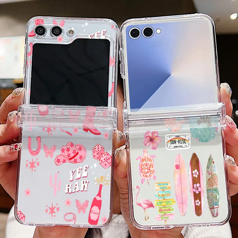 Liebe Herz Blumendruck Klare Handyhülle für Samsung Galaxy Z Flip 7 FE 6 5 4 3 5G Folding Hard Cover für Samsung Z Flip7 Flip6
